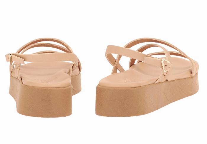 Women Ancient Greek Sandals Silia Leather Platform Sandals Beige | UZJ3558LO