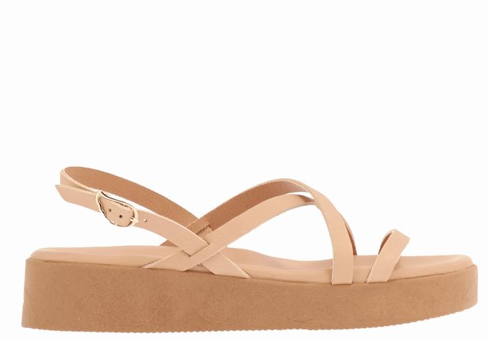 Women Ancient Greek Sandals Silia Leather Platform Sandals Beige | UZJ3558LO