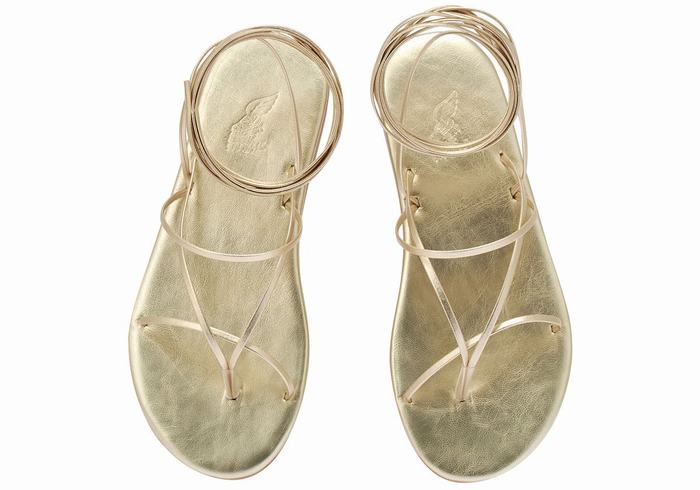 Women Ancient Greek Sandals String Gladiator Sandals Gold White | CWO6781FJ