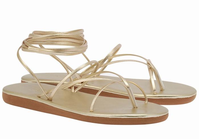 Women Ancient Greek Sandals String Gladiator Sandals Gold White | CWO6781FJ