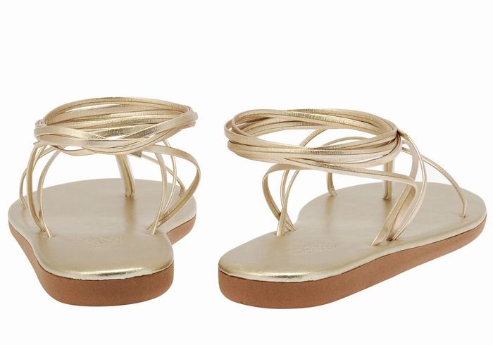 Women Ancient Greek Sandals String Gladiator Sandals Gold White | CWO6781FJ