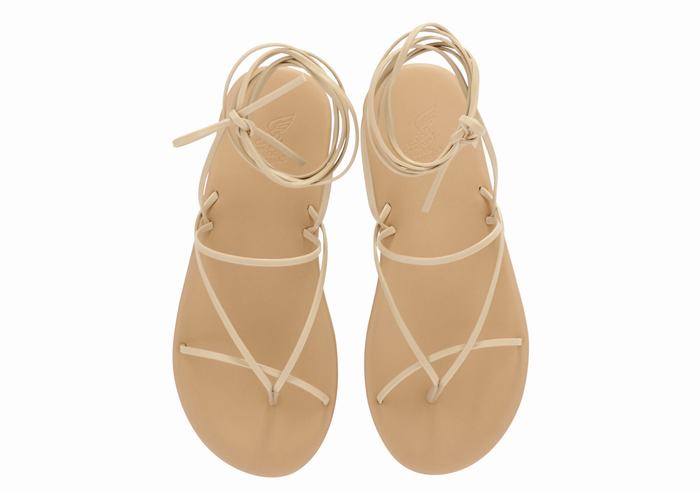 Women Ancient Greek Sandals String Gladiator Sandals Beige | BCJ3642HU