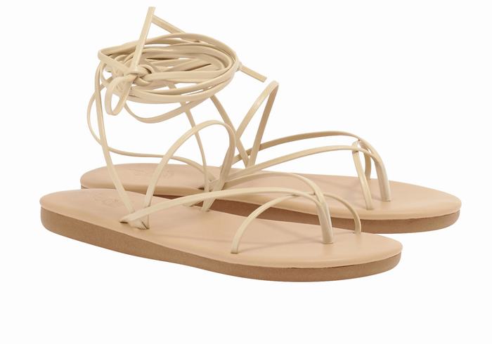 Women Ancient Greek Sandals String Gladiator Sandals Beige | BCJ3642HU