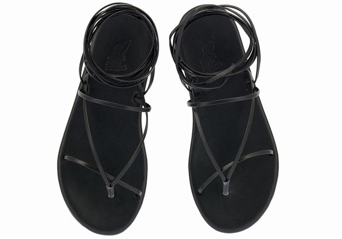 Women Ancient Greek Sandals String Gladiator Sandals Black | QQW10079NQ