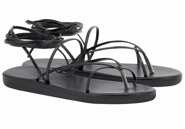 Women Ancient Greek Sandals String Gladiator Sandals Black | QQW10079NQ