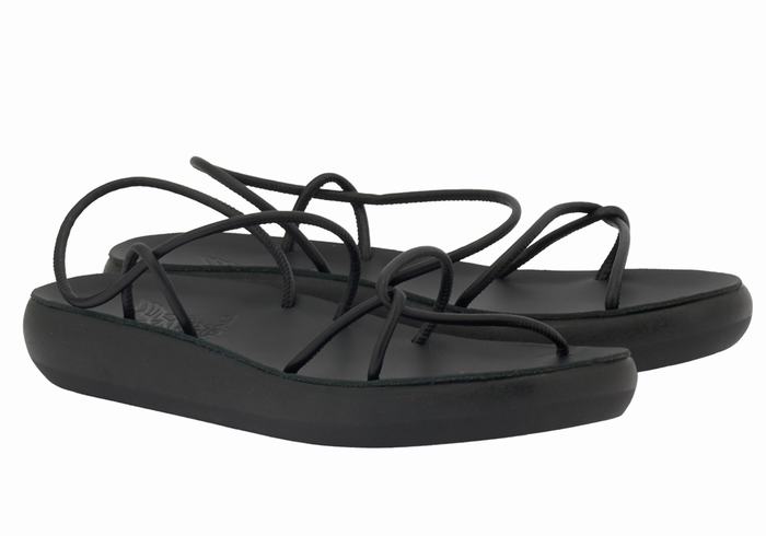 Women Ancient Greek Sandals Taxidi Comfort Back-Strap Sandals Black | OQI2314GK