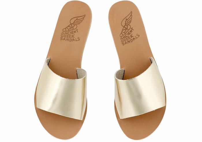 Women Ancient Greek Sandals Taygete Slide Sandals Gold White | WUM3996ZE