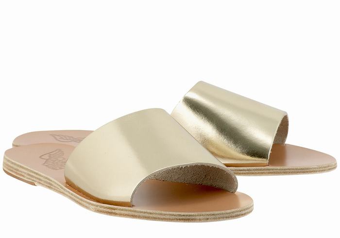 Women Ancient Greek Sandals Taygete Slide Sandals Gold White | WUM3996ZE