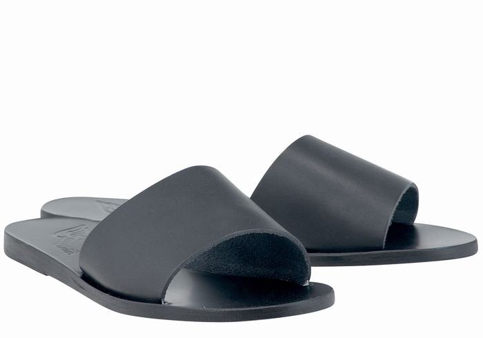 Women Ancient Greek Sandals Taygete Slide Sandals Black | OGX849YC