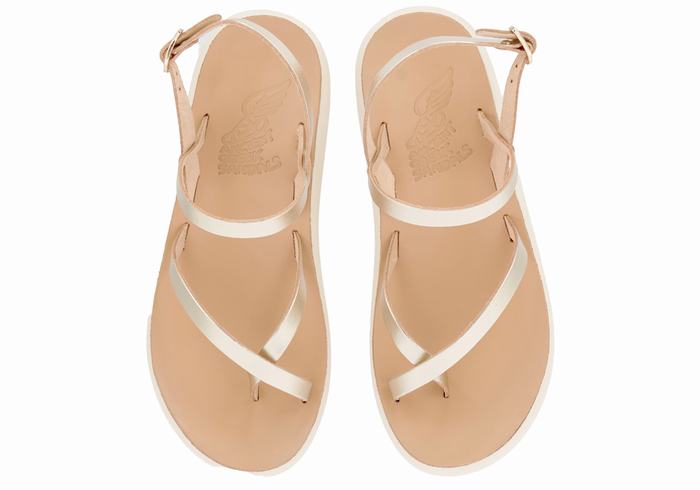 Women Ancient Greek Sandals Tereza Comfort Back-Strap Sandals Gold White | IWW6322KW