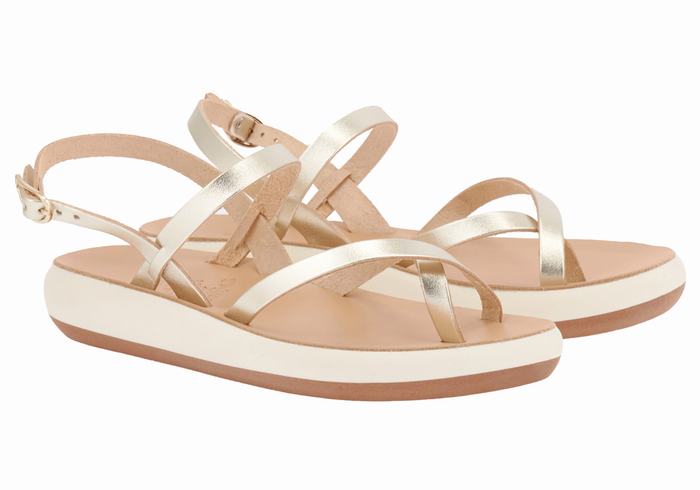 Women Ancient Greek Sandals Tereza Comfort Back-Strap Sandals Gold White | IWW6322KW