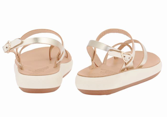 Women Ancient Greek Sandals Tereza Comfort Back-Strap Sandals Gold White | IWW6322KW