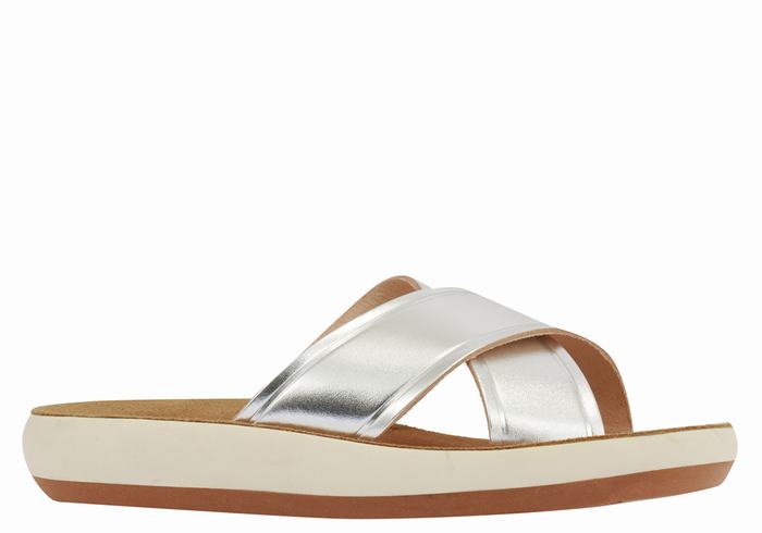 Women Ancient Greek Sandals Thais Comfort Slide Sandals Silver | QLW620KB