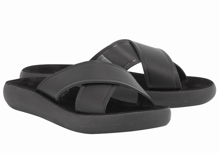 Women Ancient Greek Sandals Thais Comfort Slide Sandals Black | KRP5067KY