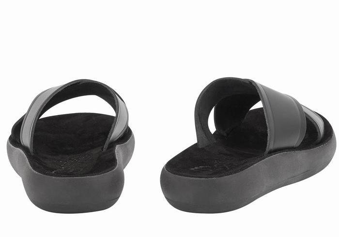 Women Ancient Greek Sandals Thais Comfort Slide Sandals Black | KRP5067KY