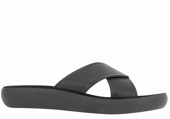 Women Ancient Greek Sandals Thais Comfort Slide Sandals Black | KRP5067KY