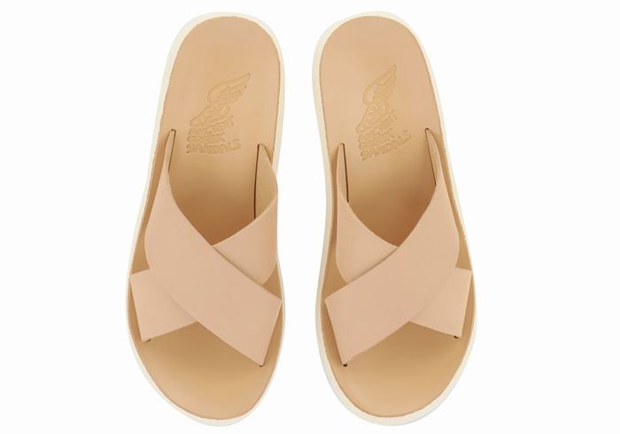 Women Ancient Greek Sandals Thais Comfort Slide Sandals Beige | NGL1512ZR