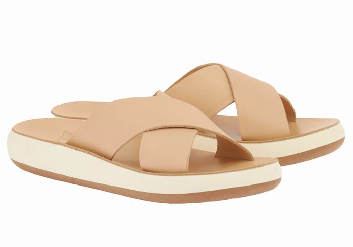 Women Ancient Greek Sandals Thais Comfort Slide Sandals Beige | NGL1512ZR