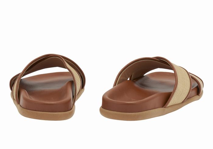 Women Ancient Greek Sandals Thais Footbed Slide Sandals Beige Brown | UAP4493JN