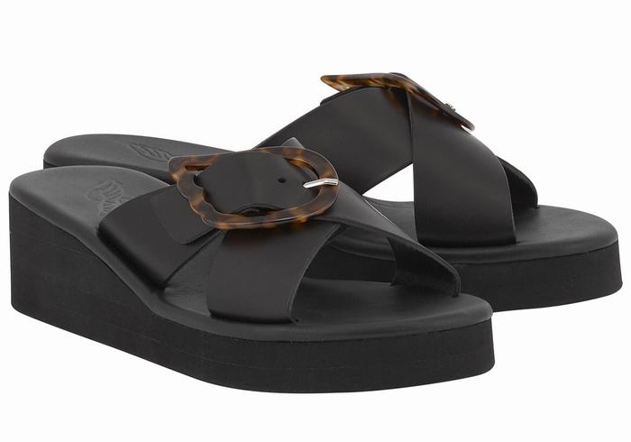 Women Ancient Greek Sandals Thais Rainbow Wedge Sandals Black | HIF165GP