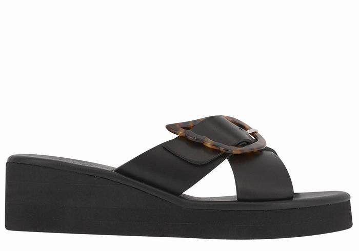 Women Ancient Greek Sandals Thais Rainbow Wedge Sandals Black | HIF165GP