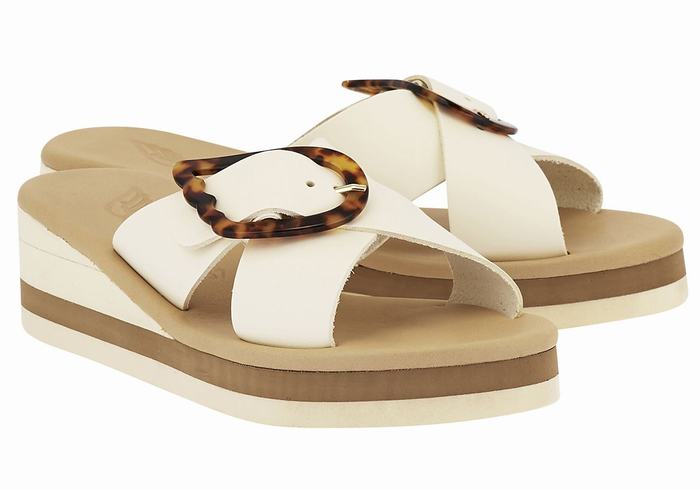 Women Ancient Greek Sandals Thais Rainbow Wedge Sandals White Beige | CHB2356JM