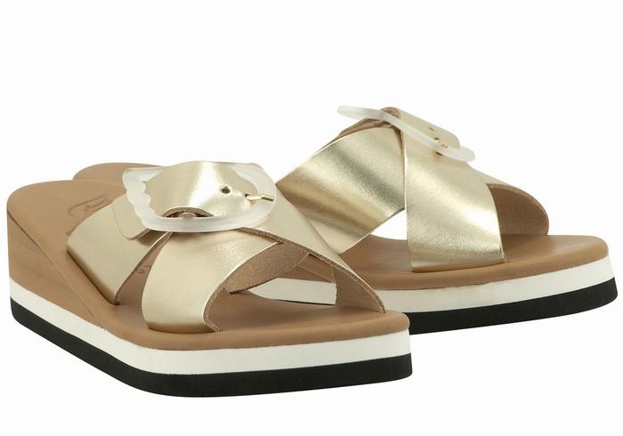 Women Ancient Greek Sandals Thais Rainbow Wedge Sandals Gold White | TYA145QU