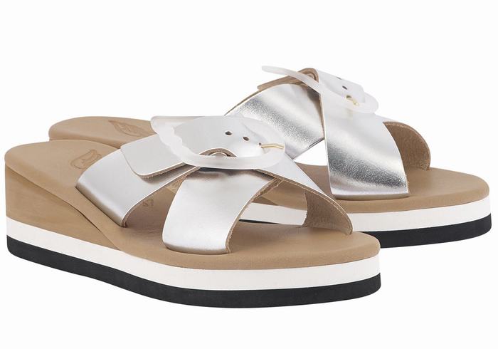 Women Ancient Greek Sandals Thais Rainbow Wedge Sandals Silver | CGP5948ZS