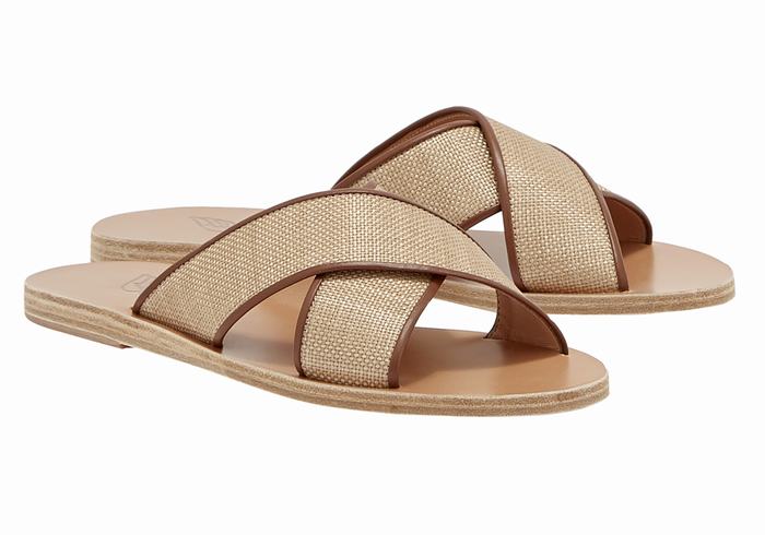 Women Ancient Greek Sandals Thais Slide Sandals Beige Brown | QMP3211SD