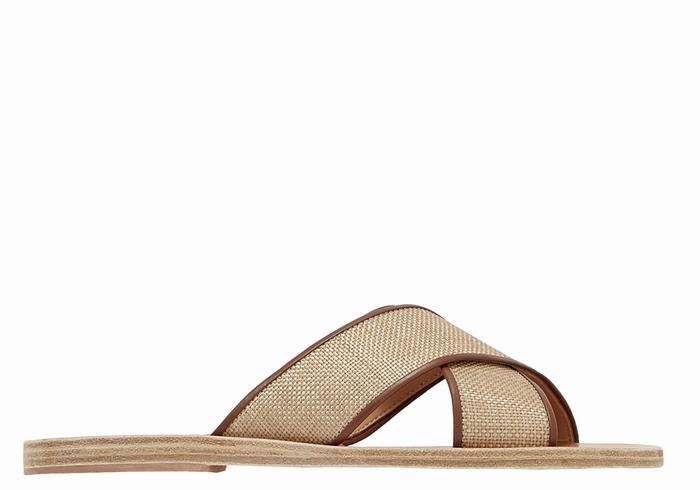 Women Ancient Greek Sandals Thais Slide Sandals Beige Brown | QMP3211SD