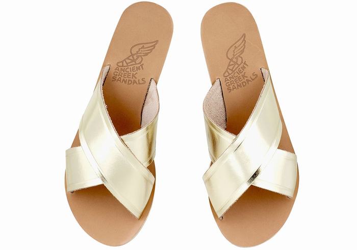 Women Ancient Greek Sandals Thais Slide Sandals Gold White | PPZ1019RV