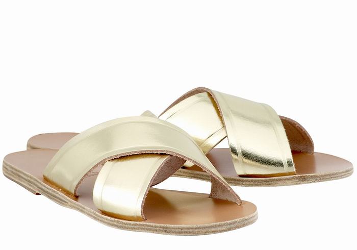 Women Ancient Greek Sandals Thais Slide Sandals Gold White | PPZ1019RV