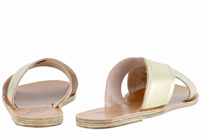 Women Ancient Greek Sandals Thais Slide Sandals Gold White | PPZ1019RV