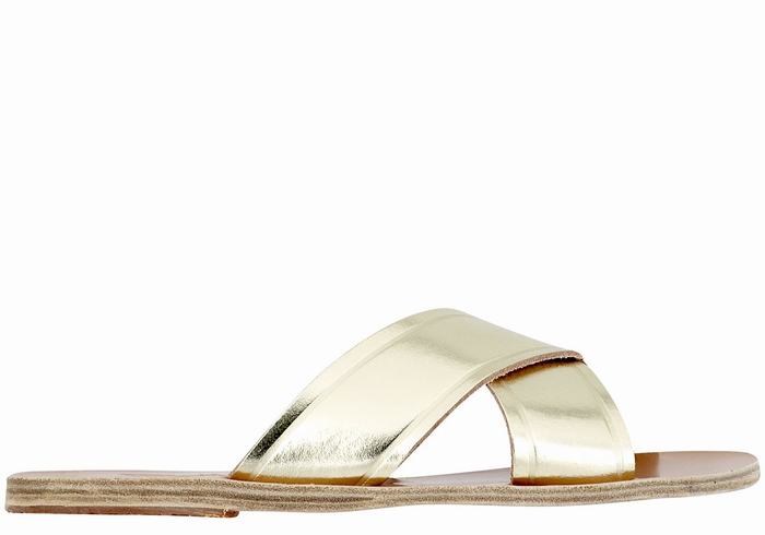 Women Ancient Greek Sandals Thais Slide Sandals Gold White | PPZ1019RV