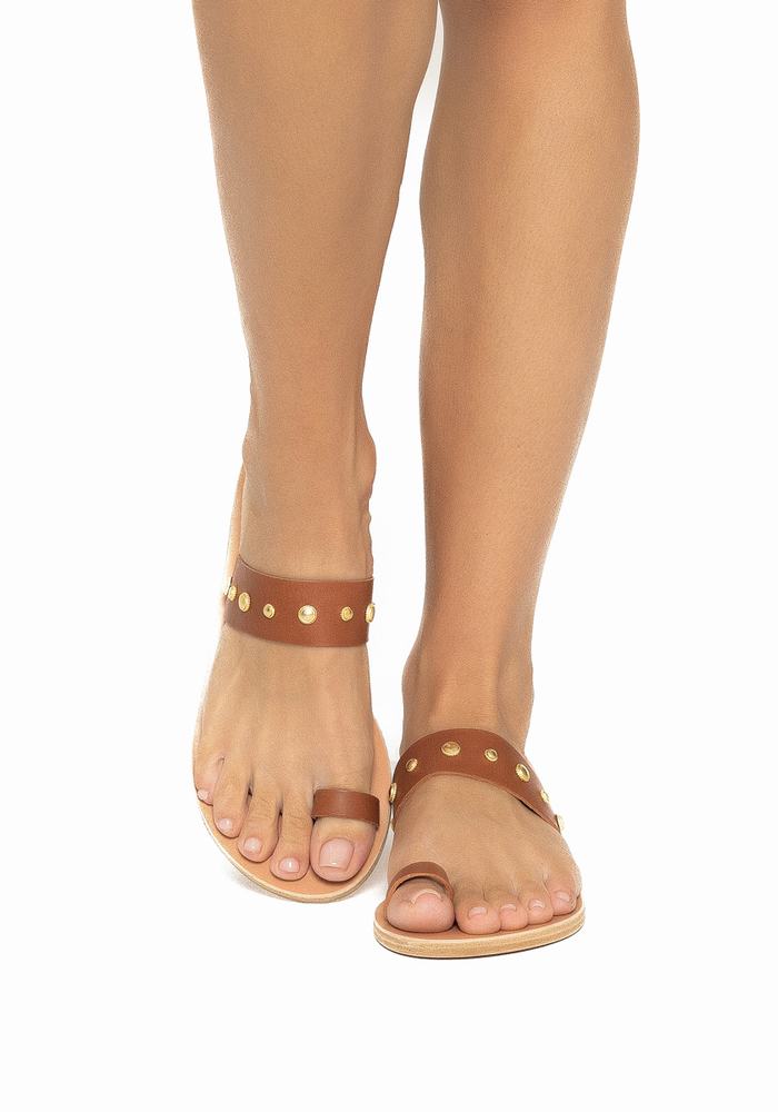 Women Ancient Greek Sandals Thalia Bee Toe-Post Sandals Dark Brown | HQS6383IS