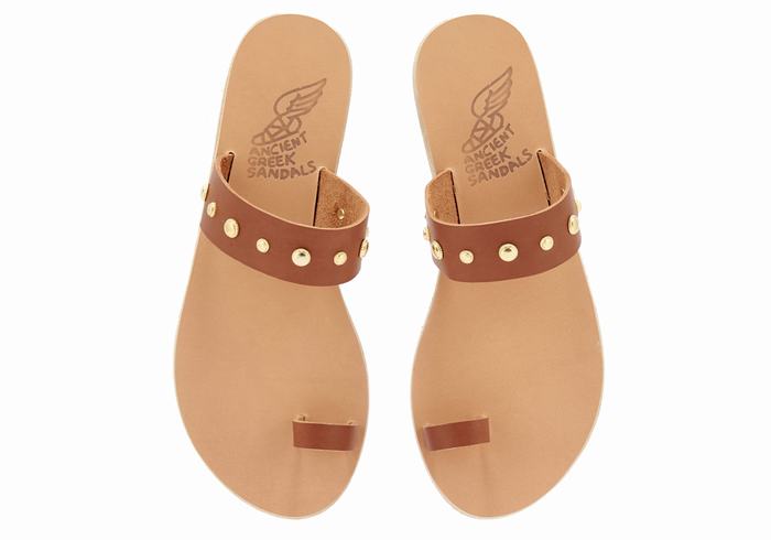 Women Ancient Greek Sandals Thalia Bee Toe-Post Sandals Dark Brown | HQS6383IS