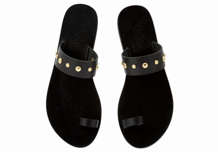 Women Ancient Greek Sandals Thalia Bee Toe-Post Sandals Black | IMH4891LA