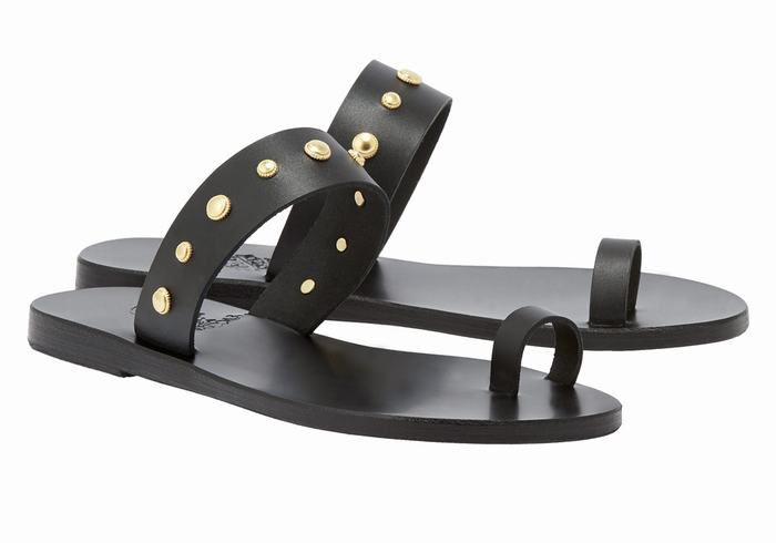 Women Ancient Greek Sandals Thalia Bee Toe-Post Sandals Black | IMH4891LA