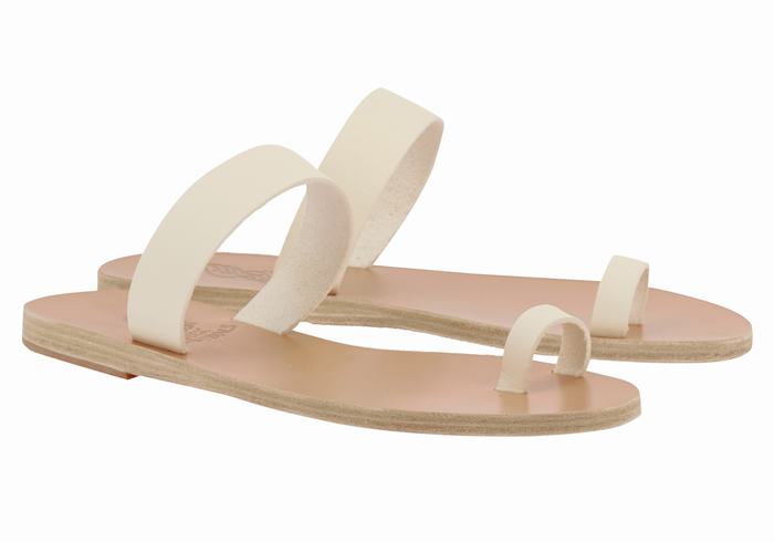 Women Ancient Greek Sandals Thalia Leather Toe-Post Sandals White | UZP3535RJ