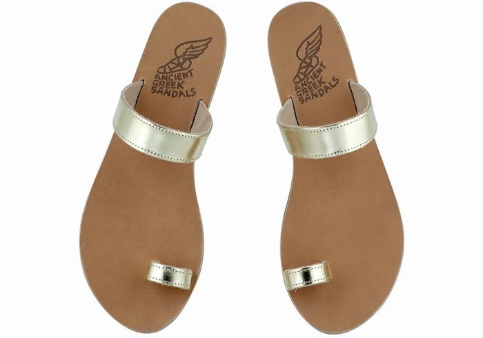 Women Ancient Greek Sandals Thalia Leather Toe-Post Sandals Gold White | WOH7563JV