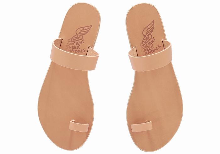 Women Ancient Greek Sandals Thalia Leather Toe-Post Sandals Beige | SHU868JC