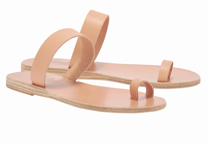 Women Ancient Greek Sandals Thalia Leather Toe-Post Sandals Beige | SHU868JC