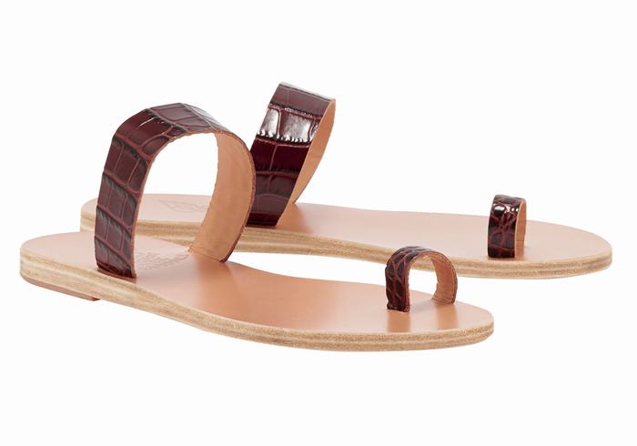 Women Ancient Greek Sandals Thalia Toe-Post Sandals Dark Red Black | ATM748ZF