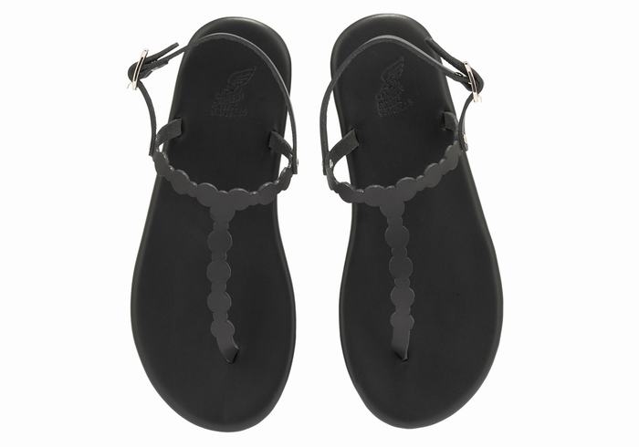 Women Ancient Greek Sandals Velos Flip Flop Back-Strap Sandals Black | FQS61100AB