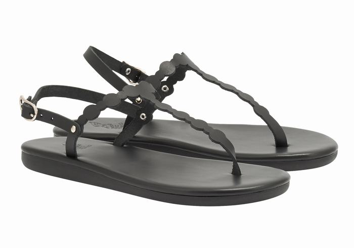 Women Ancient Greek Sandals Velos Flip Flop Back-Strap Sandals Black | FQS61100AB