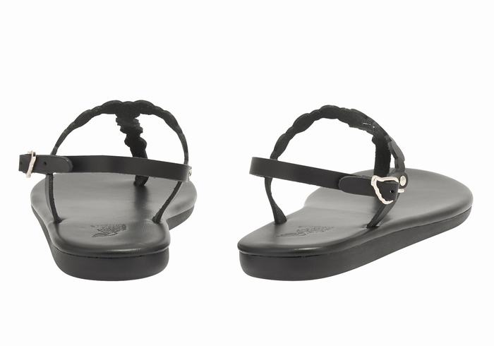 Women Ancient Greek Sandals Velos Flip Flop Back-Strap Sandals Black | FQS61100AB