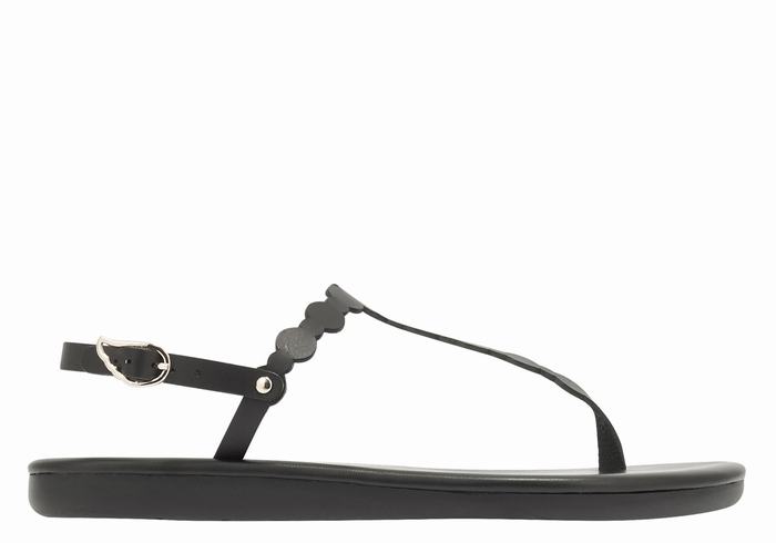 Women Ancient Greek Sandals Velos Flip Flop Back-Strap Sandals Black | FQS61100AB