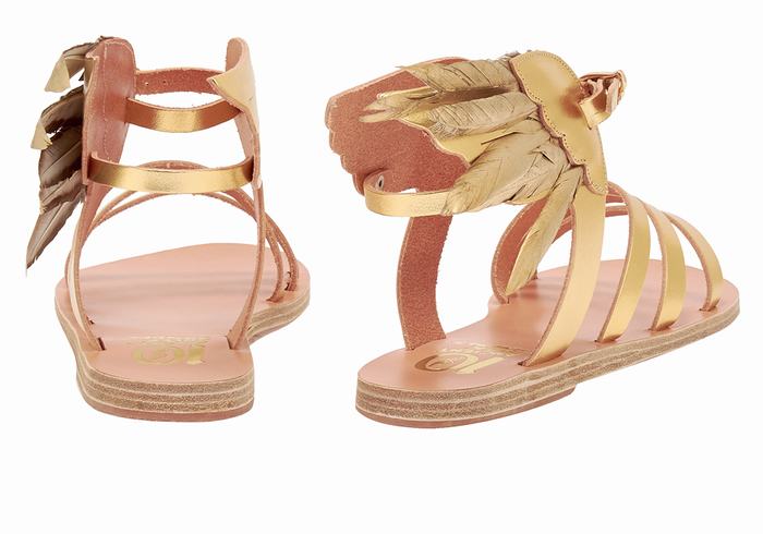 Women Ancient Greek Sandals Victory Of Samothrace Ankle Strap Sandals Gold | JUO273II