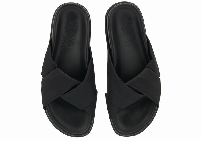 Women Ancient Greek Sandals Whitney Footbed Slide Sandals Black | QOT468ZY