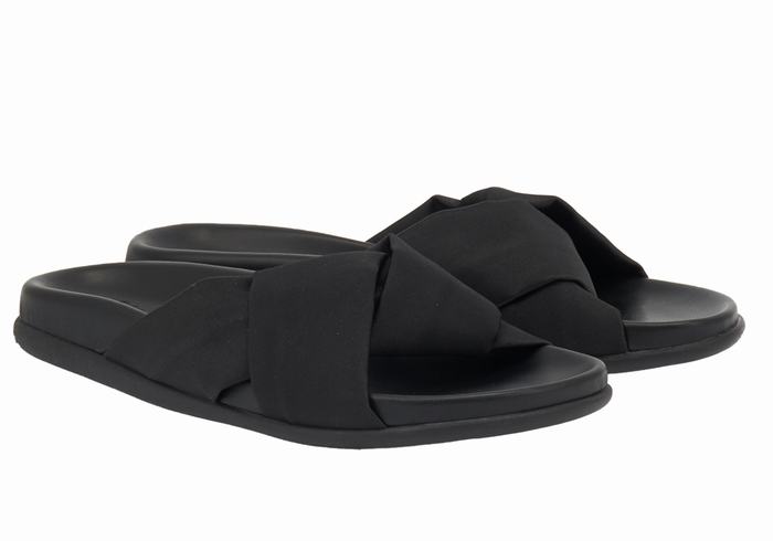 Women Ancient Greek Sandals Whitney Footbed Slide Sandals Black | QOT468ZY